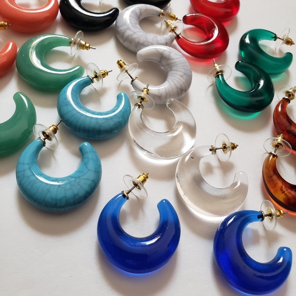 10 Pairs of Joan Rivers Lucite Hoop Earrings